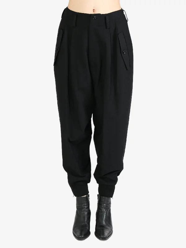 Y'S - Women Yarn Dyed Cross Weave Rib Sleeve Pants Relaxed High-Waist Trousers