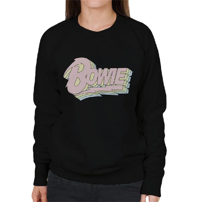 David Bowie Pastel Logo Women's Sweatshirt Hoodie with V-Neck Classic Versatile