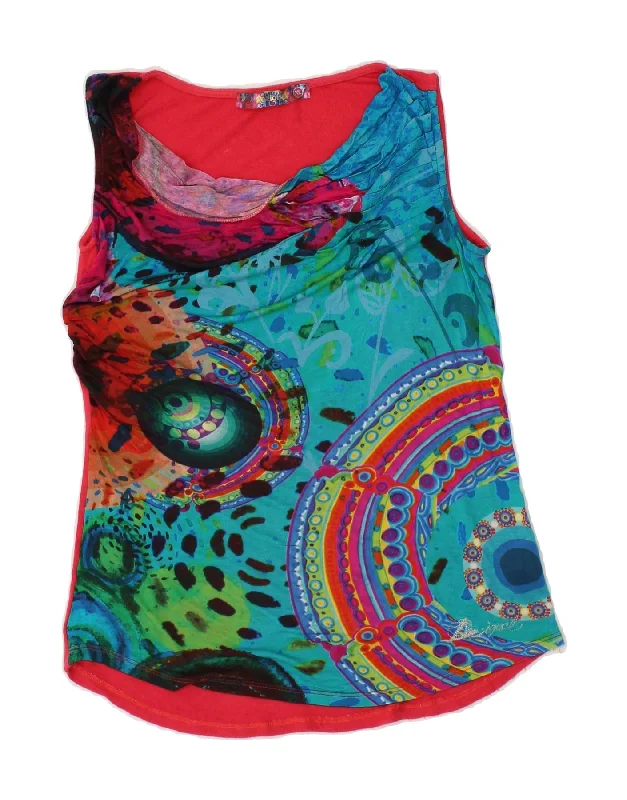 DESIGUAL Womens Graphic Sleeveless Blouse Top UK 18 XL Multicoloured Office Formal Blouse