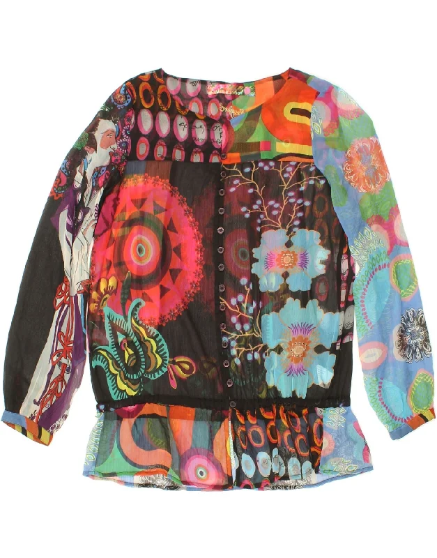 DESIGUAL Womens Graphic Shirt Blouse UK 16 Large Multicoloured Floral Boho Printed Blouse