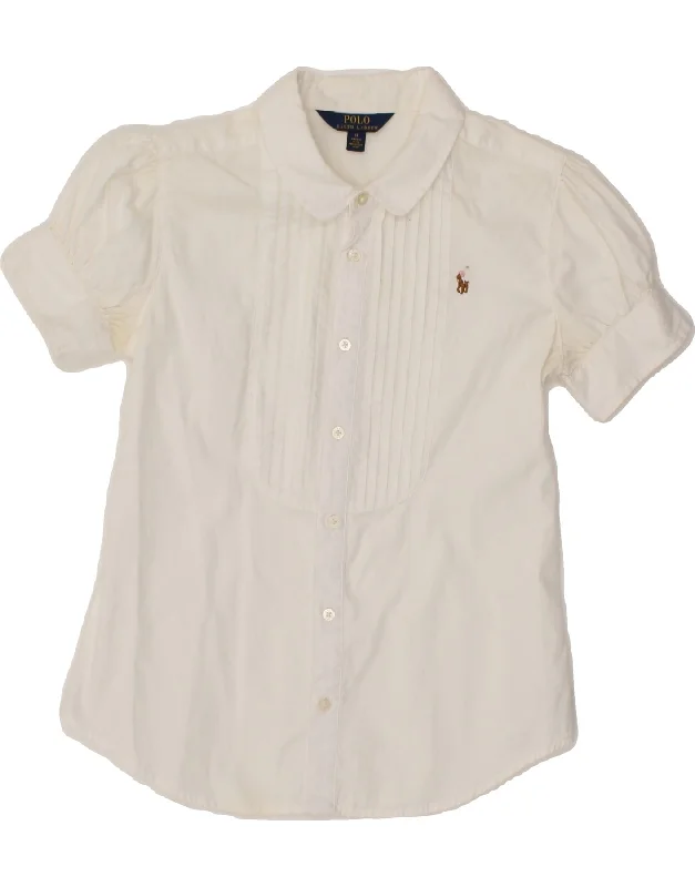 POLO RALPH LAUREN Girls Short Sleeve Shirt Blouse 13-14 Years White Cotton Floral Print Blouse