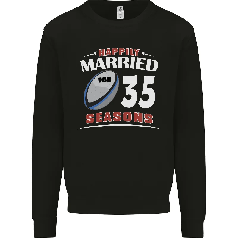 35 Year Wedding Anniversary 35th Rugby Mens Sweatshirt Jumper Hoodie with Ribbed Cuffs Snug Fit Comfort