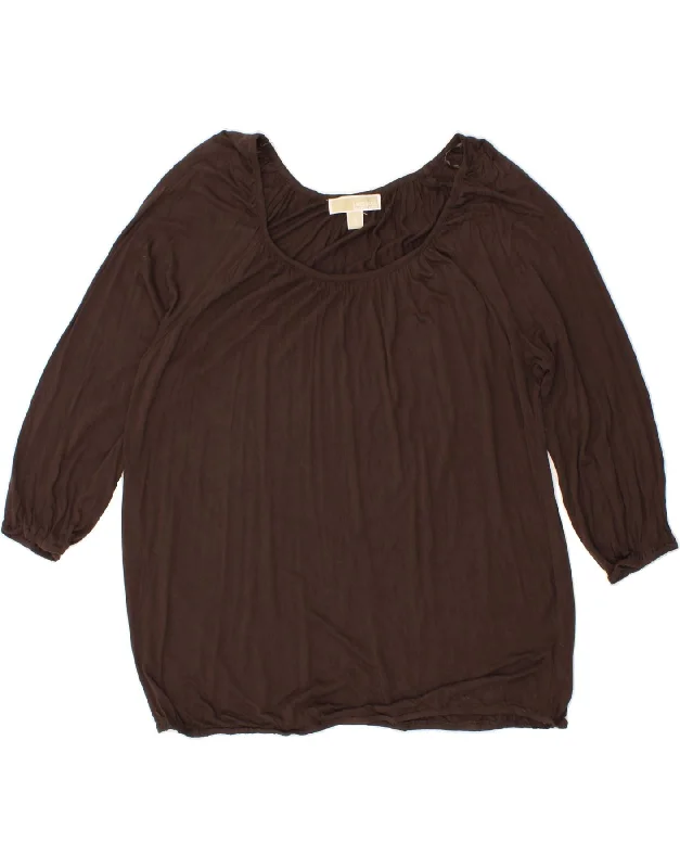 MICHAEL KORS Womens 3/4 Sleeve Blouse Top UK 18 XL Brown Rayon Peter Pan Blouse