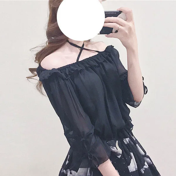 Lolita straps chiffon blouse yv42260 Satin Long Blouse