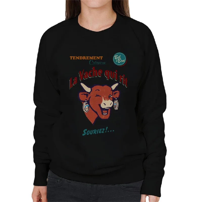 The Laughing Cow Smile Women's Sweatshirt Hoodie with Hidden Zipper Minimalist Clean