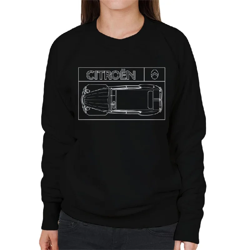 Citroën 2CV White Diagram Top View Women's Sweatshirt Hoodie with Bell Sleeves Flared Feminine