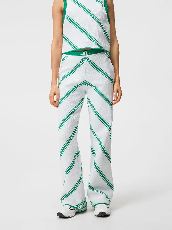 J.Lindeberg Womens Emmie Knitted Pant - GREEN BIAS STRIPE Casual Plaid Pants