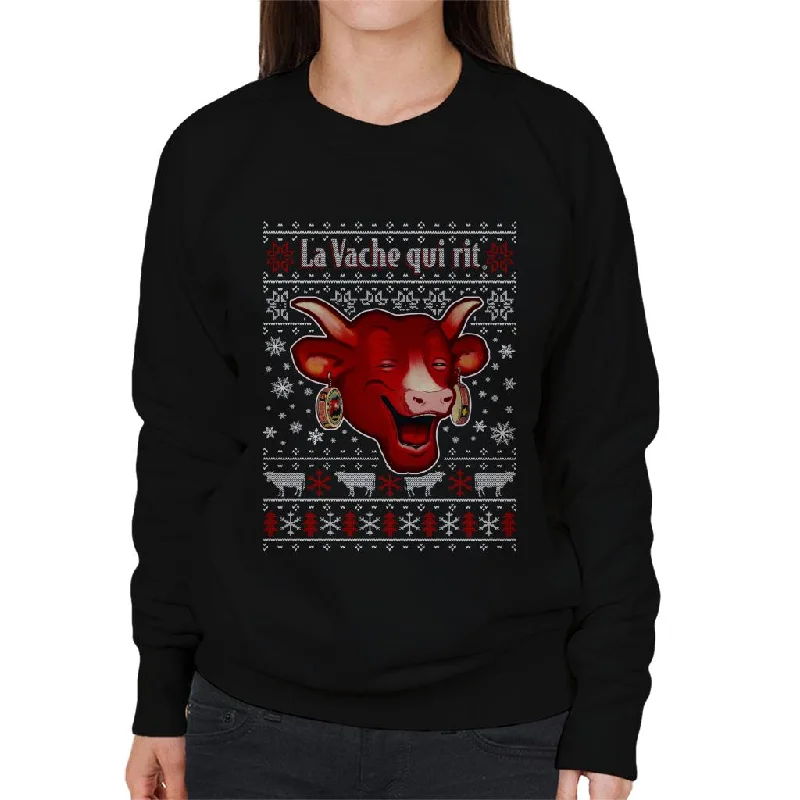 The Laughing Cow Christmas La Vache Qui Rit Women's Sweatshirt Hoodie with Exposed Zipper Edgy Industrial