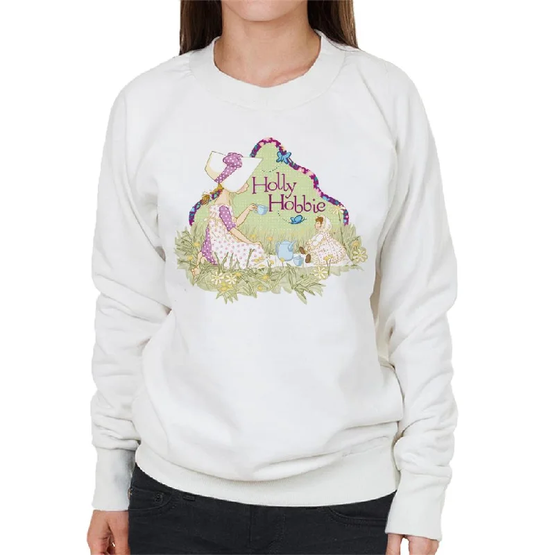 Holly Hobbie Classic Tea Party Women's Sweatshirt Hoodie with Puffed Sleeves Voluminous Trendy