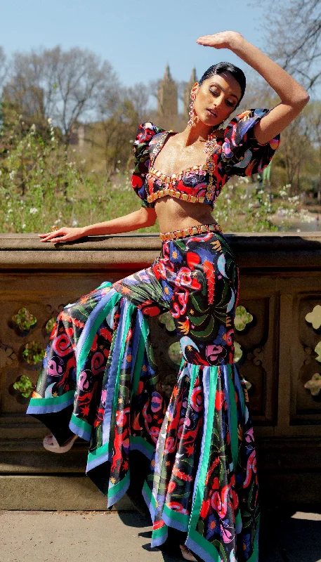 TROPICAL QUARTZ- Black printed pant set Relaxed High-Waist Trousers