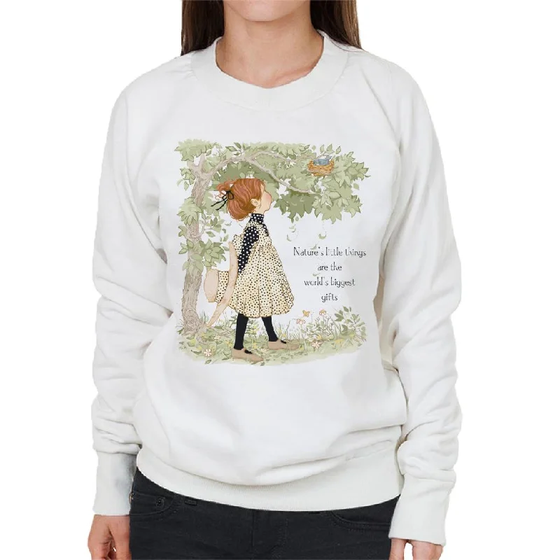 Holly Hobbie Classic Natures Little Things Dark Text Women's Sweatshirt Hoodie with Hidden Zipper Minimalist Clean