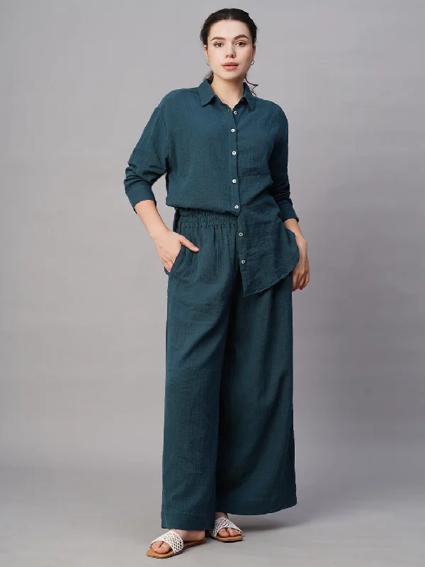 Women's Blue Cotton Regular Fit Pant Trendy Velvet Pants