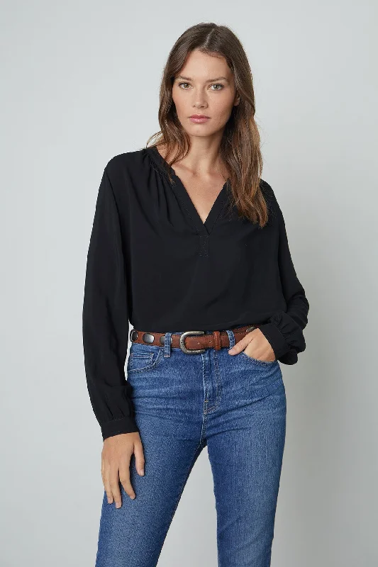 POSIE SPLIT NECK BLOUSE Gathered Detail Blouse