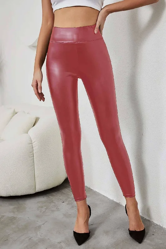 OL Women's Skinny Fit Faux Leather Pants Elegant Wool Trousers