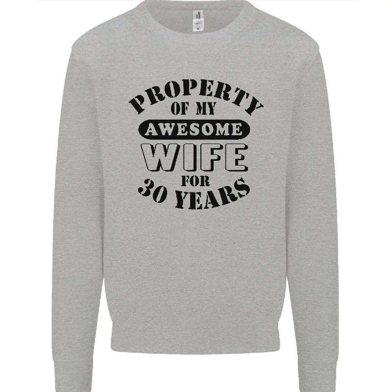 30th Wedding Anniversary 30 Year Funny Wife Mens Sweatshirt Jumper Hoodie with Button Placket Classic Preppy