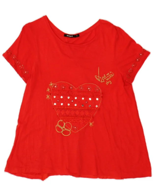 DESIGUAL Womens Blouse Top UK 10 Small Red Chic Square Blouse