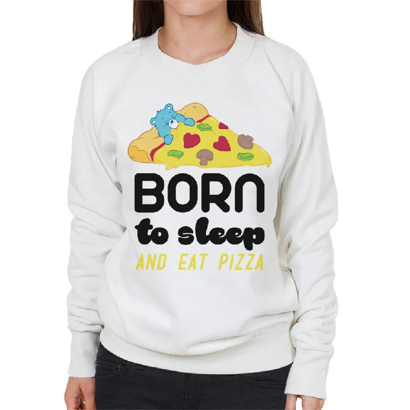 Care Bears Bedtime Bear Born To Sleep And Eat Pizza Women's Sweatshirt Hoodie with Distressed Vintage Worn