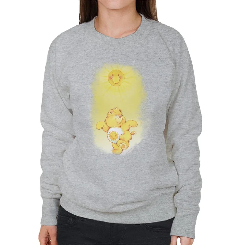 Care Bears Funshine Bear Dancing In The Sun Women's Sweatshirt Hoodie with Hem Frayed Vintage Worn