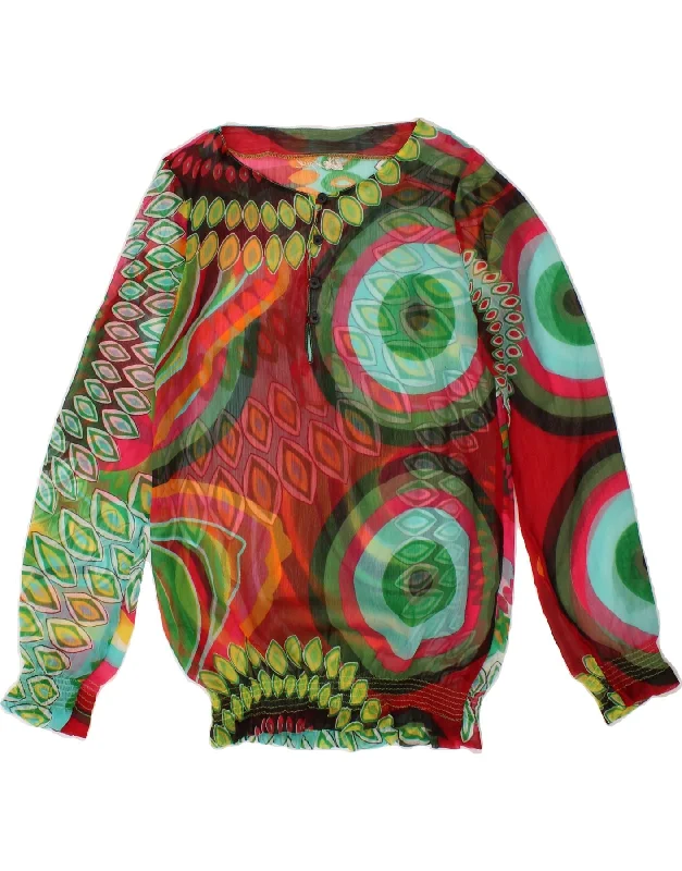 DESIGUAL Womens Graphic Long Sleeve Blouse Top UK 10 Small Multicoloured Soft Knit Blouse