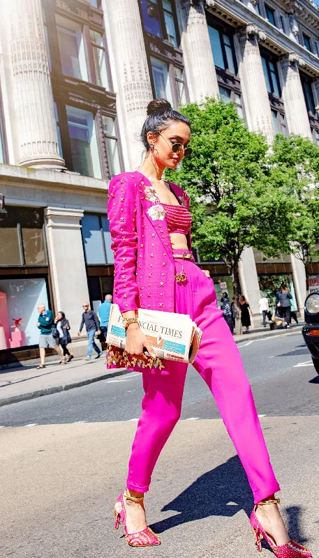 GIRL BOSS - HOT PINK EMBELLISHED PANT SUIT Trendy Tapered Pants