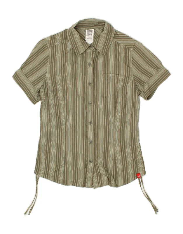 THE NORTH FACE Womens Short Sleeve Shirt Blouse UK 10 Small Grey Striped Chic Square Blouse