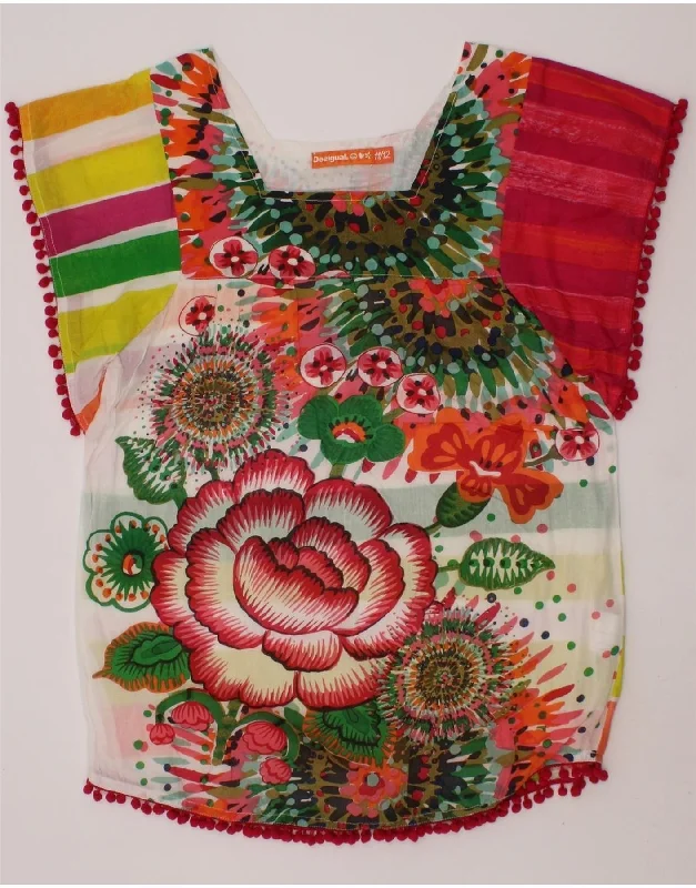 DESIGUAL Girls Blouse Top 11-12 Years Multicoloured Floral Cotton Chic Sleeveless Blouse