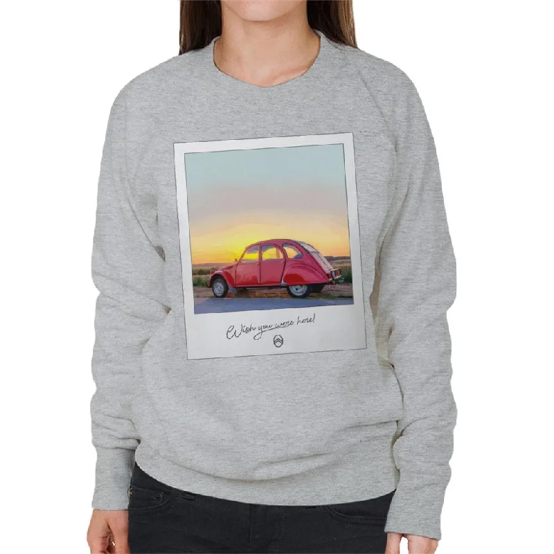 Citroën 2CV Wish You Were Here Photo For Light Women's Sweatshirt Hoodie with Button Placket Classic Preppy