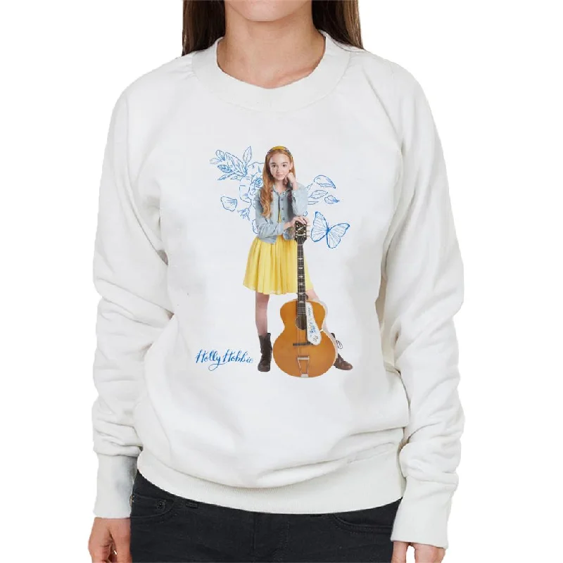 Holly Hobbie Blue Butterfly Silhouette Women's Sweatshirt Hoodie with Hem Fringe Bohemian Relaxed