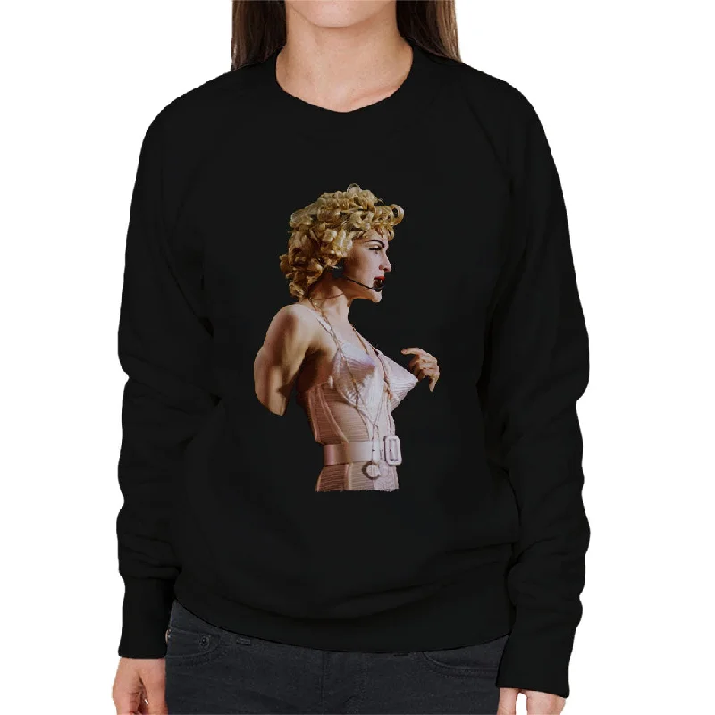 Madonna In Pink Cone Bra Corset Blonde Ambition Tour 1990 Women's Sweatshirt Hoodie with Hood Adjustable Protection