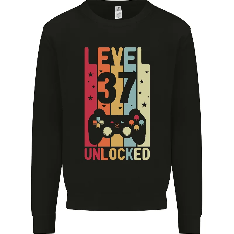 37th Birthday Level Up Gaming Sweatshirt for Men - 37 Year Old Birthday Gift Hoodie with Neon Bright Vibrant