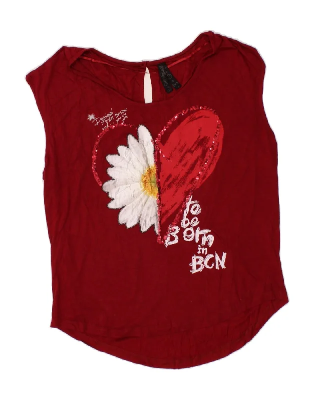 DESIGUAL Womens Graphic Sleeveless Blouse Top UK 16 Large Red Floral Classic Minimalist Blouse