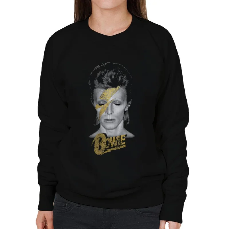 David Bowie Aladdin Sane Golden Lightning Bolt Women's Sweatshirt Hoodie with Side Slits Relaxed Casual