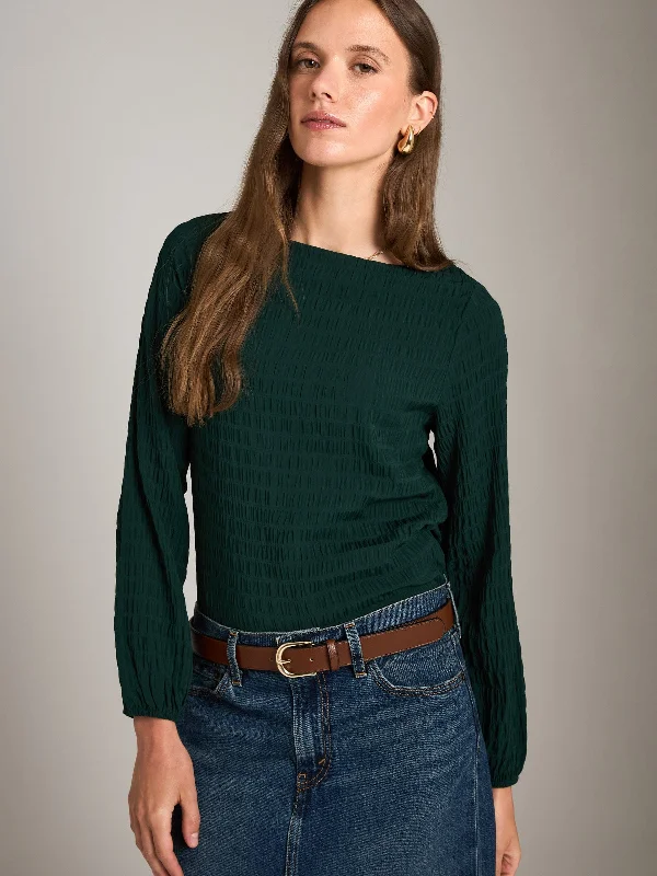 Textured Christy Boatneck Blouse Gathered Detail Blouse