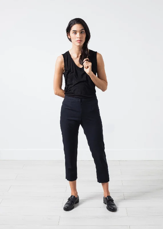 Wool Cropped Pant in Navy Chic Faux Leather Pants