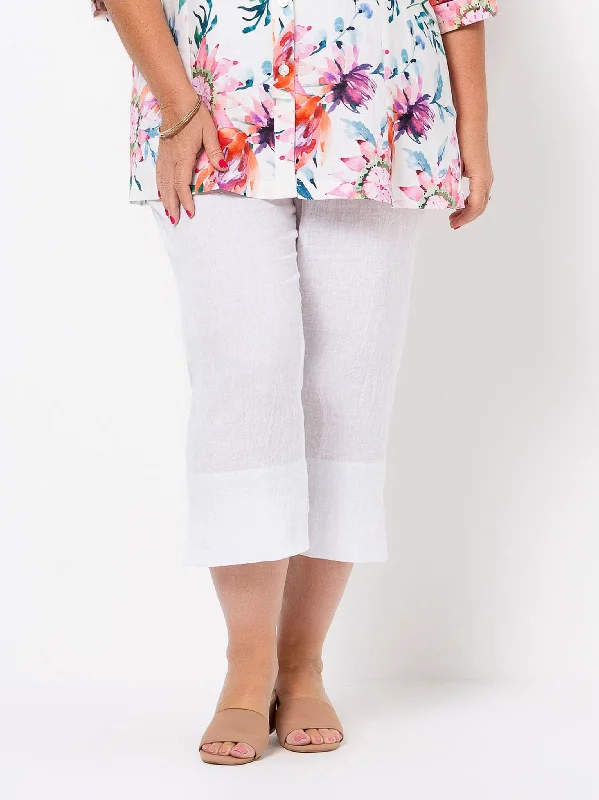 White 7/8 Crinkle Linen Wide Pant Soft Cotton Pants