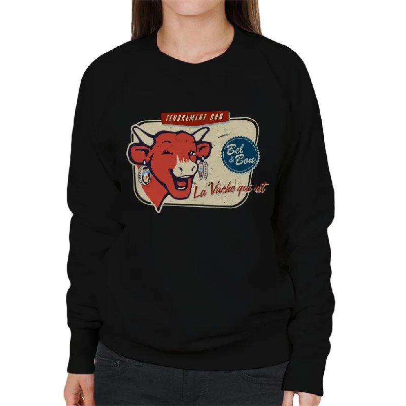 The Laughing Cow La Vache Qui Rit Retro Distressed Women's Sweatshirt Hoodie with Velcro Closure Adjustable Secure