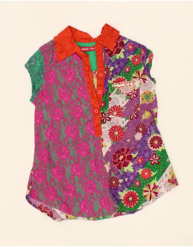 DESIGUAL Girls Blouse Top 5-6 Years Multicoloured Floral Cotton Double-Layered Blouse