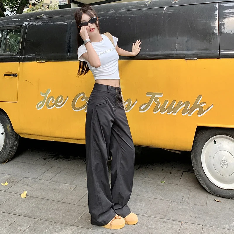 Wjczt 90s streetwear High Waist Loose Suit Pants Wide Leg Pants Draping Mop Straight Casual Pants for Women New Soft Sweatpants Style