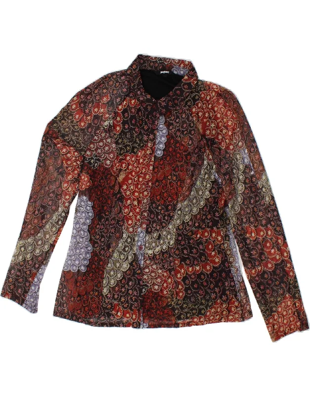 DESIGUAL Womens Abstract Pattern Shirt Blouse UK 14 Large Multicoloured Cotton Casual Blouse