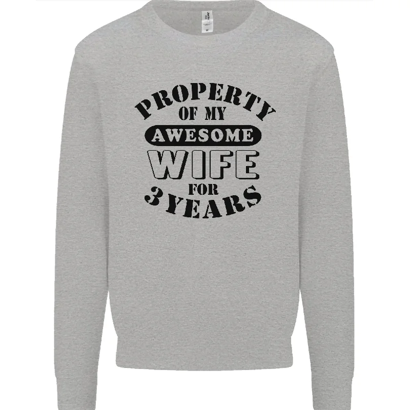 3rd Wedding Anniversary 3 Year Funny Wife Mens Sweatshirt Jumper Hoodie with Exposed Zipper Edgy Industrial