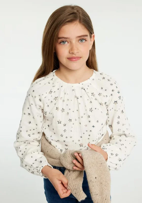 Mayoral Older Girl Star Print Blouse, Cream Soft Pastel Blouse