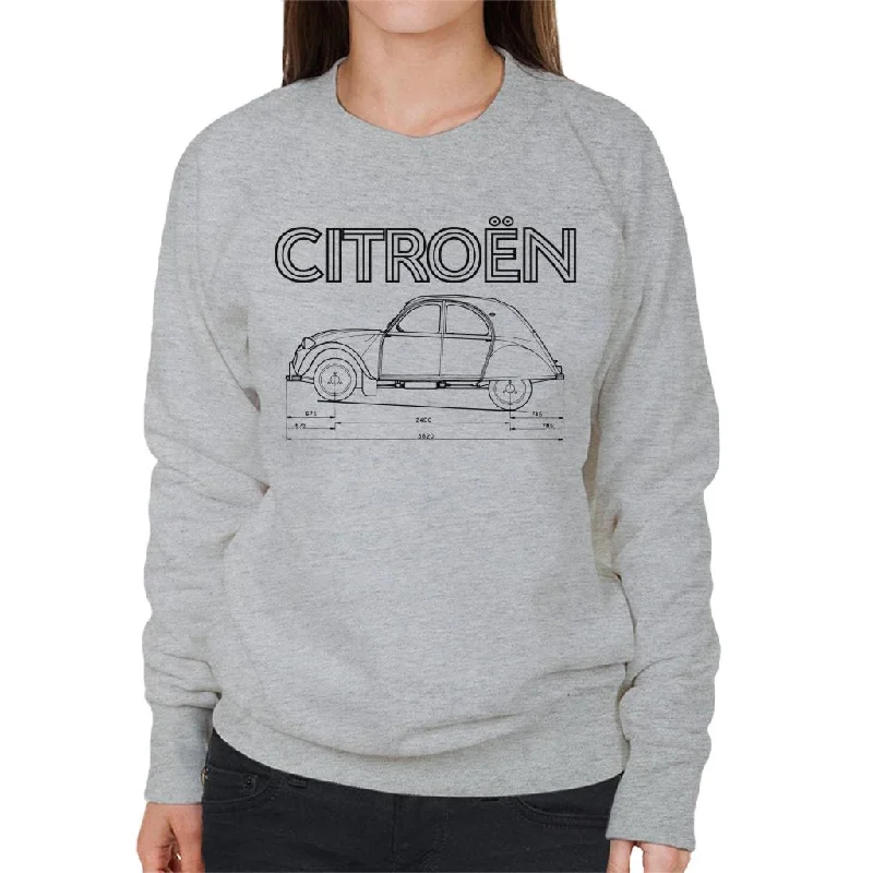 Citroën 2CV Dimensions Black Diagram Women's Sweatshirt Hoodie with Drawstring Waist Adjustable Fitted