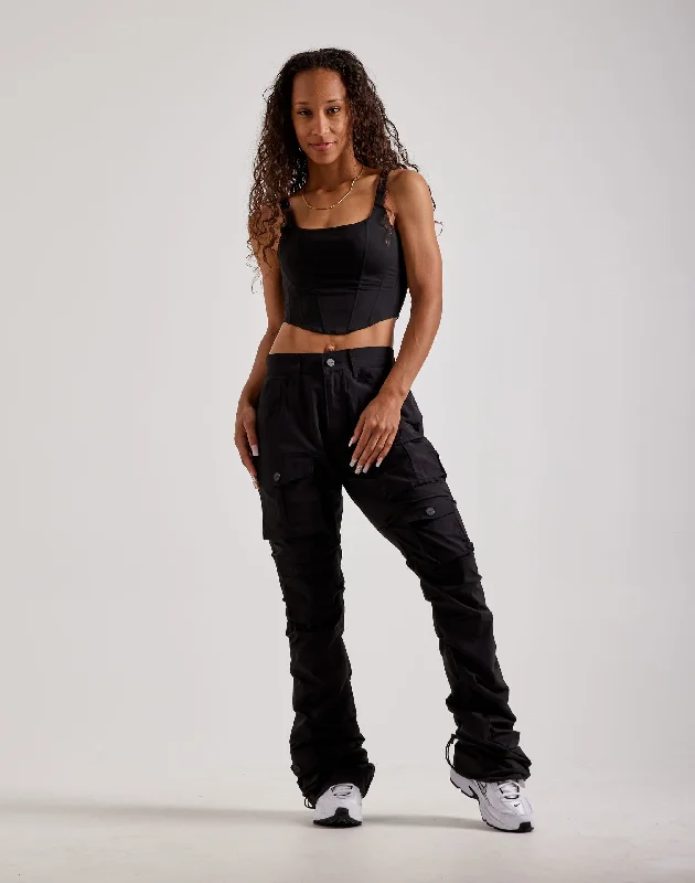 Smoke Rise High-Rise Stacked Nylon Cargo Pants Cozy Full-Length Pants