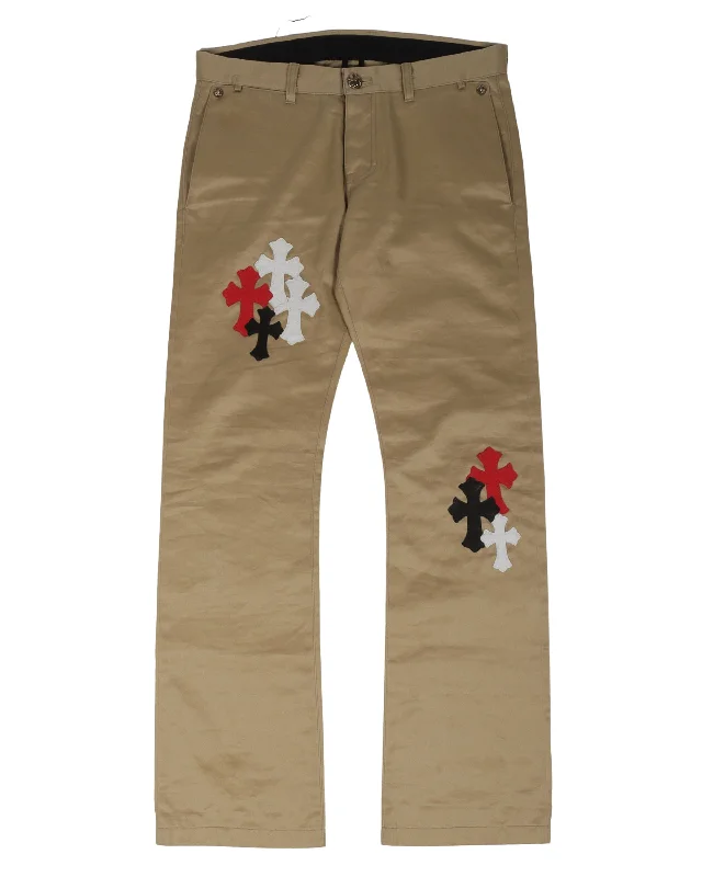 Multicolor Cross Patch Chino Pants High-Waist Jogger Pants