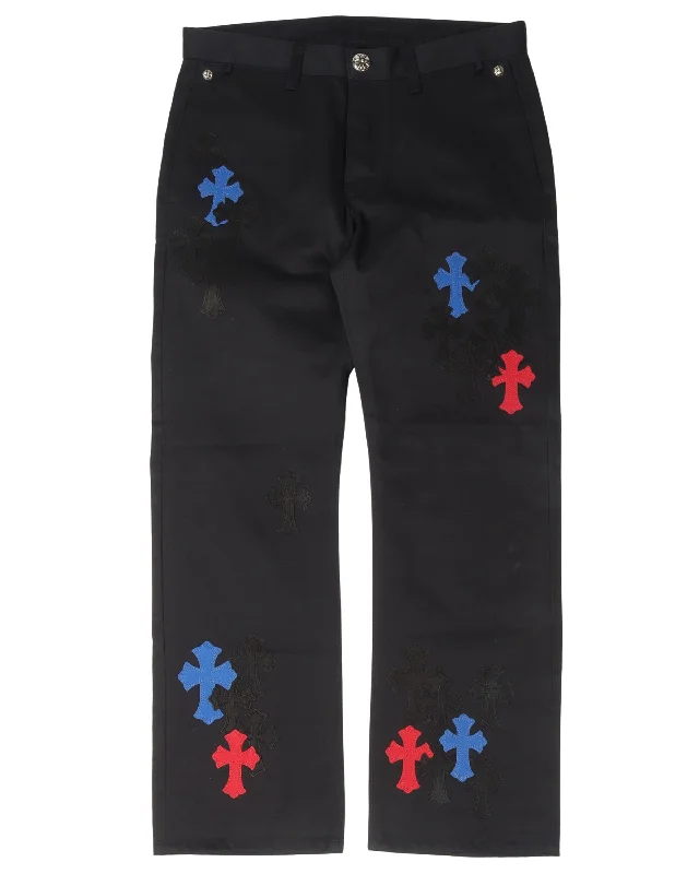 Multicolor Cross Patch Chino Pants Trendy Work Pants