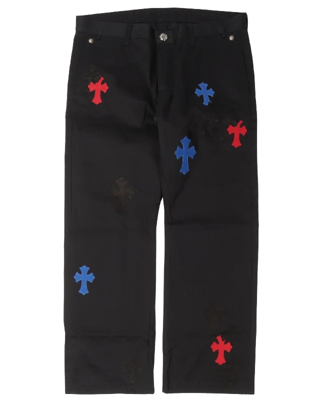 Multicolor Cross Patch Chino Pants Modern Stretch Trousers