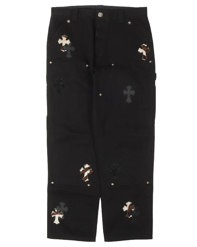 Cow Patch Double Knee Pants Fashionable Button-Up Pants