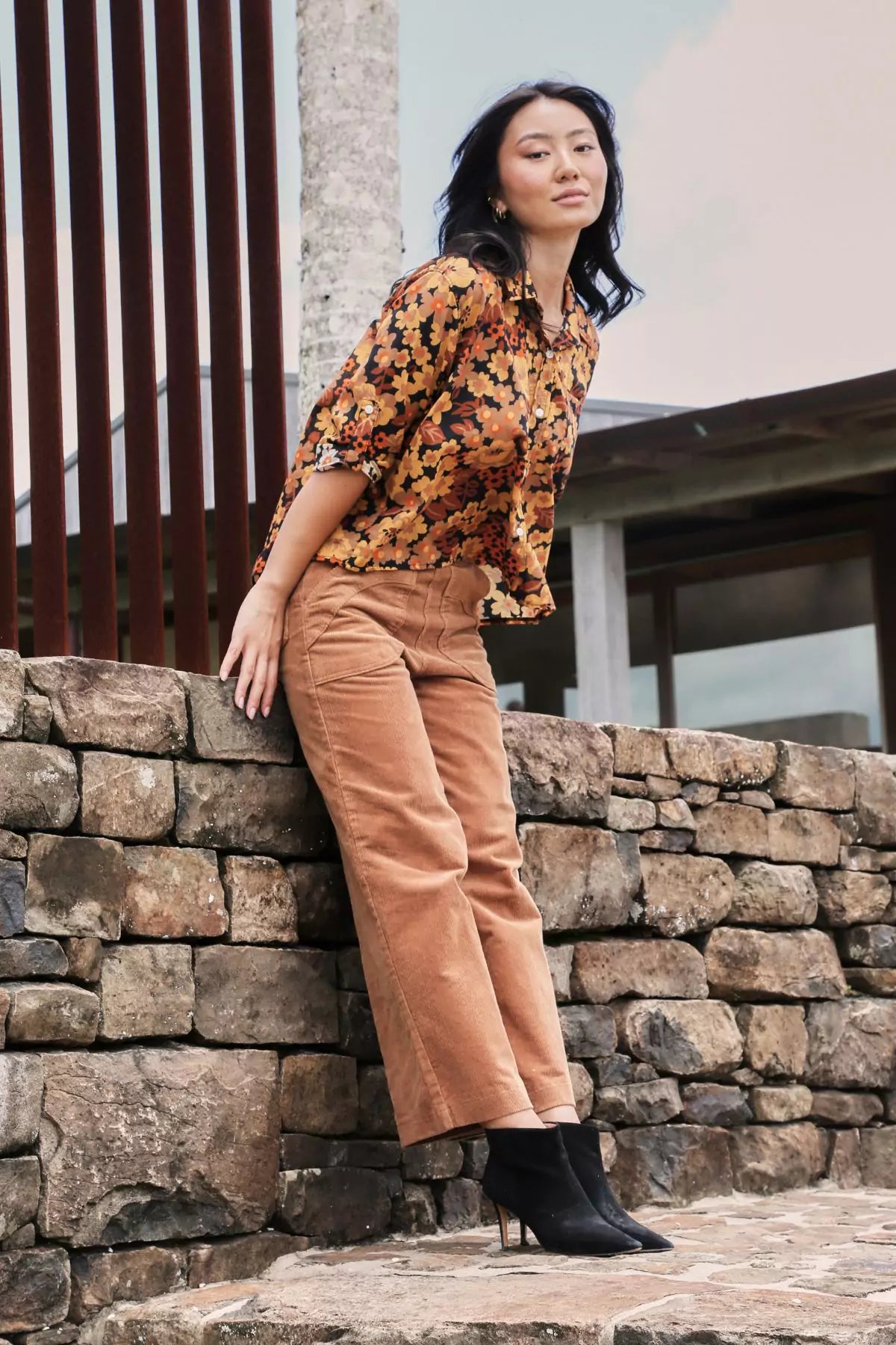 Peggy Cord Pants Caramel Elegant Silk Pants