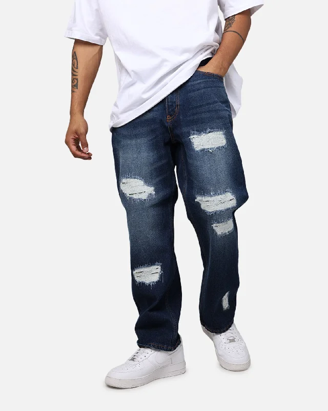 X-Large Distressed Denim Pants Indigo Elegant Wool Trousers