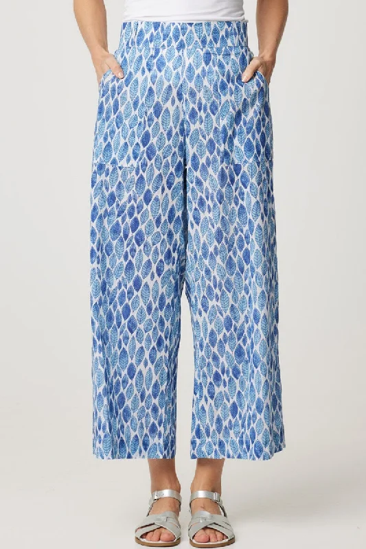 Romy Pant in Blue Leaf 49045P by Cake Clothing Trendy Wide-Leg Pants